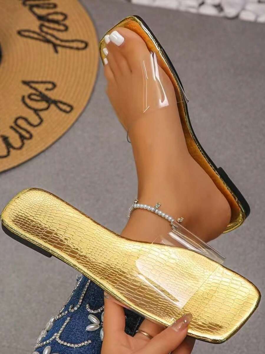 2025 Gold Transparent Sandals - Inclusive Of Aesthetic Preferences, Leather Gold Snake - Print Transparent Sandals - Comfortable For Wearers - Gold - View 1