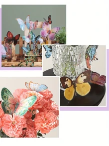 36 piezas Decoraciones de mariposas 3D realistas con alas de acuarela de colores, fáciles de colgar, aptas para decoración de bodas y fiestas, accesorios de ramos para el Día de la Madre, props para fotografía, decoraciones para fiestas en casa, regalos y decoraciones para el Día de la Madre, cumpleaños, graduación, despedida de soltera