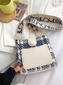 Bolso de hombro de mujer versátil de bloques de color a cuadros, bolso cruzado pequeño cuadrado de moda, bolso de estilo único casual de alta gama para primavera - Blanco - Ver 8