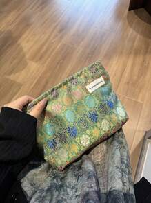 1pc Chinese Style Artistic Cosmetic Bag, Portable Skincare Product Storage Pouch, Handheld Toiletry Bag, Gift Bag