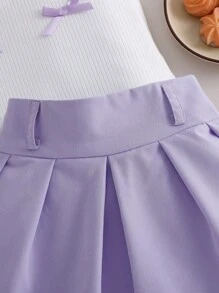 Young Girl Elegant Sleeveless Top & Pleated Skirt 2 Pieces Set, Summer