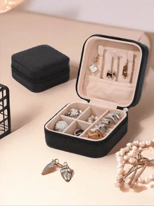 1pc Mini PU Leather Travel Jewelry Box, Portable Jewelry Storage Case For Rings, Earrings, Necklaces, Waterproof & Dustproof, Perfect Gift For Christmas And Birthday Summer Travel, Vacation Home Bathroom Decor