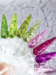 6 Pieces/Set Holographic 3D Sequins Nail Glitter Flakes Mixed Mirror Hexagon Spangles Paillette Nail Art Decorations Manicureon