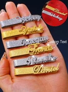 男士个性化闪亮名字领带夹，定制磨砂名字领带夹不锈钢金色西装衬衫领带装饰新郎婚礼珠宝，父亲节礼物送给父亲，精美礼物送给男朋友出席重要场合，感恩节礼物 - 金色 - 查看 1