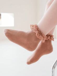 1 Pair Girls Solid Color Lace Trim Hollow Breathable Princess Baby Socks