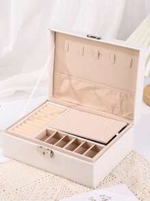 1 件多层皮革珠宝收纳盒，适用于耳环、戒指、手表、项链和手镯，容量大，是送给女性的最佳礼物 - B-雙層 - 查看 11