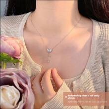 1pc Butterfly Zirconia Necklace, Minimalist & Versatile - Silver - View 4