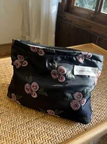 1 件新鲜花卉玫瑰设计化妆包，大容量便携式护肤品收纳袋，旅行洗漱用品收纳袋 - 彩色 - 查看 3