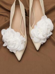 2pcs Fashion Multi-Layer Chiffon Big Flower Detachable Shoe Clips, Suitable For High Heels, Sandals, Wedding, Graduation