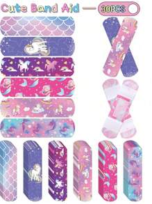 (30 piezas de vendas hemostáticas - Cuidado de heridas de emergencia) Varios estilos de patrones de unicornio, vendas elásticas respirables lindas y flexibles que protegen las heridas de hombres y mujeres para el botiquín de emergencia - Multicolor - Ver 14