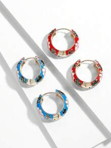 1 对时尚优雅复古花卉油滴环耳环