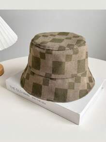 1pc Korean Style New Contrast Color Plaid Fashionable Bucket Hat, Casual Versatile Sun Protection Bucket Hat, Stylish Japanese Design - Multicolor - View 3