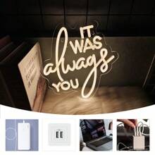 Neon "It Was Always You", dekoracja ślubna z wykorzystaniem świateł neonowych LED, romantyczna atmosfera walentynkowa, zasilanie przez USB, odpowiednie na wesela, zaręczyny, dekoracje rocznicowe, hotele, salony, bary, przyjęcia urodzinowe, wieczory kawalerskie, prezenty świąteczne, zasilanie przez USB, możliwość ponownego użycia, w zestawie akcesoria, łatwe w instalacji.