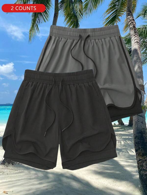 2 Stücke Herren Outdoor Sport Training Fitness Shorts mit Kordelzug Taille, atmungsaktiv schnelltrocknend Futter, leichtes dünnes Design, Frühling/Sommer