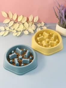 Pet Supplies Slow Feeder Dog Bowl, Bone Shaped Candy Color Cat Slow Feeding Bowl