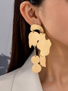 1 对欧美设计流苏耳环，百搭优雅女士耳环 - 金色 - 查看 1