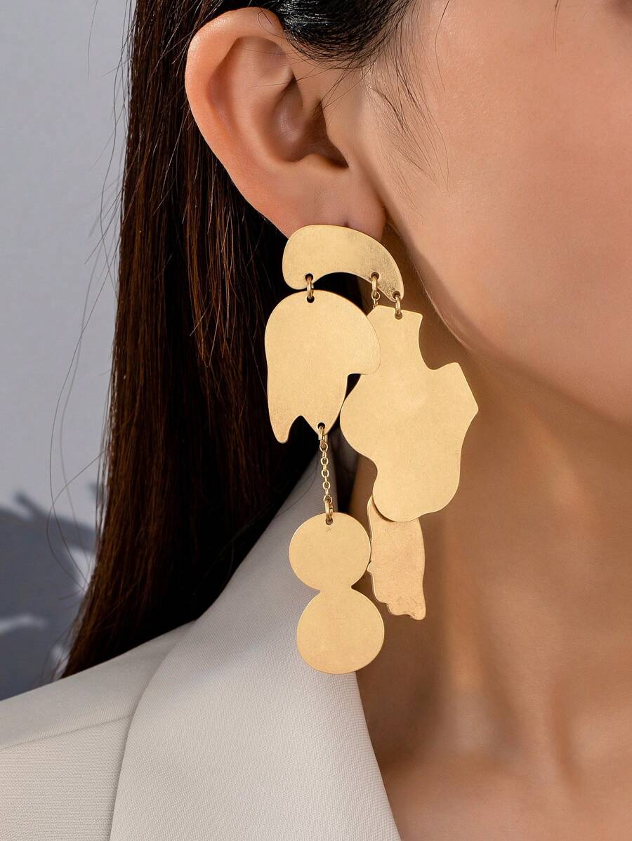 1 对欧美设计流苏耳环，百搭优雅女士耳环 - 金色 - 查看 1