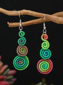 Pendientes colgantes de estilo retro con espiral arcoíris colorido, joyas de moda, accesorios elegantes clásicos para mujer, regalo ideal para aniversario, cumpleaños, San Valentín