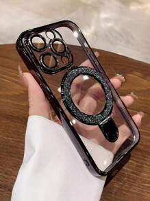 1 件透明电镀防震硅胶手机壳，带闪光滑动支架/保护性手机壳，TPU 材质，兼容 15 Pro Max、16 Pro Max、16 Pro、17、17 Pro、17 Pro Max、11、12、13、14 Pro Max、14 Pro、13 Pro Max、 16、16e、S24、S24 Ultra、S25、S25 Ultra，支持无线充电 - 黑色 - 查看 3