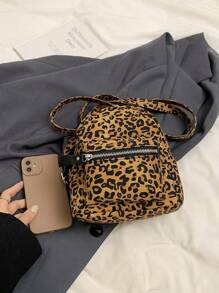 2025 Fashionable Leopard Print Mini Backpack, Versatile Personalized Daypack Bag For Travel And Students - Brown - View 4