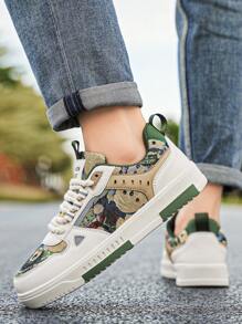 Herren Mode Graffiti-Muster zufälliges Muster Skate Lässig Segeltuch Sneaker, leicht und bequem mit dicken Schnürsenkeln, Streetstyle geeignet für Teenager und Studenten