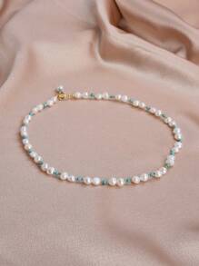 1pc 18K Gold Plated Natural Pearl & Colorful Gemstone Necklace, Fashionable Jewelry Suitable For Women, Daily Wear, Valentine's Day, Mother's Day, Birthday, Engagement, Wedding, Bridal Gift - Multicolor - View 7