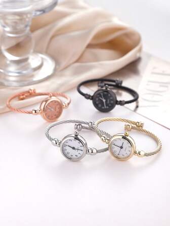 New Fashionable & Cute Women's Bracelet Watch, Luxury Alloy Round Face Quartz Watch With Roman Numerals, Gift For Female