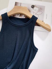 Colorful Dotted Knitted Ribbed Tank Top, Minimalist Casual Yoga & Workout Shirt