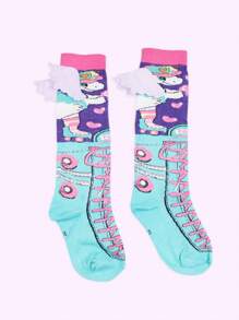 Increible par de calcetas locas para niñas pequeñas con diseño de unicornio con alas en 3D,largas, suaves, absorbe la humedad. - Multicolor - Ver 1