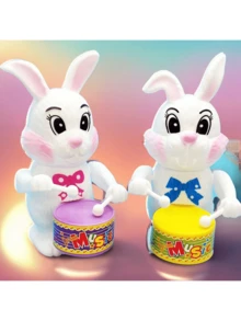 1pc Wind-Up Drumming Animal Rabbit Toy Figurine, Random Color - Multicolor - View 2