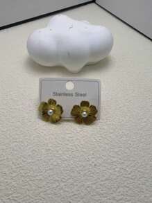 1 Pair/4 Pairs Retro Exaggerated Geometric Metallic Flower Earrings, Unique Minimalist Style Elegant Ear Studs