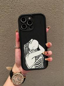 Skeleton1pc Illustration Skull Hugging Design Dark Style Phone Case Compatible With IPhone 11, 12, 13, 14, 11 Pro Max, 12 Pro Max, 13 Pro Max, 14 Pro Max, XR, 15, 15 Pro, 15 Pro Max, 16, 16 Pro, 16 Pro Max, Galaxy, Redmi, Oppo, Vivo, OnePlus, Honor