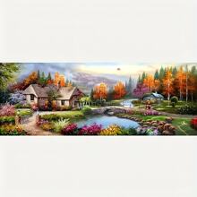 1pc - Large Size - Frameless (40x100cm/15.7x39.37in) DIY 5D Painting, Landscape & Pastoral Style, Full Round Diamond Dot Diamond Art Kit, Paint By Numbers, Handmade, Diamond Painting Set, Painting Supplies, Craft Gift, Suitable For Various Scenarios, Decoration For Home And Office Wall, Cozy Heart Room Decor, Home Wall Art, Gift