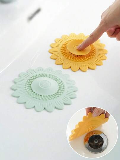 1 pieza/2 piezas Colador de drenaje de presión, tapa de drenaje de piso, tapón de drenaje anti-olor, cubierta de drenaje de ducha atrapa-cabello, filtro de fregadero con diseño de flor para el hogar y el baño, artículos esenciales para el hogar, accesorios de baño, decoración de baño para volver a la escuela