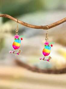 1 对热带度假风格鸡尾酒和水果饮料形状吊坠耳环，适合女性、夏季海滩派对 - 彩色 - 查看 6