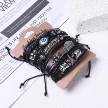 Conjunto de 5 peças de contas de caveira trançada e pulseira, estilo punk