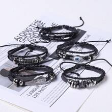 Conjunto de 5 peças de contas de caveira trançada e pulseira, estilo punk