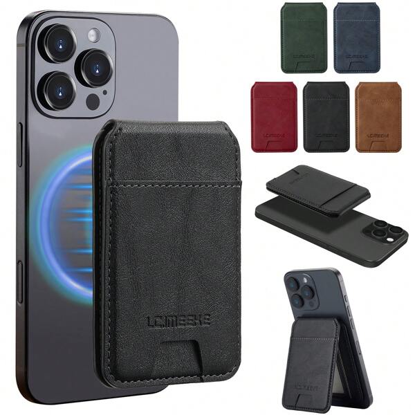 LC.IMEEKE 1pc Pu Leather Magnetic Wallet Card Holder Stand Accessories Compatible With Phone 16 15 14 13 12 Pro/Pro Max/Plus/Mini