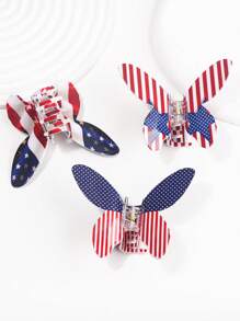 1 PIEZA Clip de pelo de 10 CM con bandera estadounidense impresa por ambos lados en PVC en forma de mariposa
