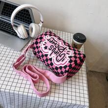 Kids Colorblock Letter Print Casual Messenger Bag - A - View 9