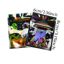 100 个混合图案聚酯薄膜袋，防臭自封拉链锁储物袋，铝箔 3D 激光全息彩虹迷你袋，可重复密封塑料袋，用于礼品包装、返校、学校用品 - 100pcs - 查看 2