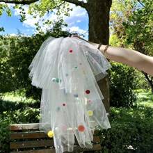 1 szt. ręcznie robiony welon z pomponami, welon z dopaminą dla panny młodej, propozycja rejestracji małżeństwa, kolorowa ozdoba na głowę z pomponami, uroczy styl, rekwizyt do zdjęć na przyjęciu urodzinowym, ozdoba na głowę z welonem z dopaminą do rejestracji ślubu, zestaw welonu i rękawiczek z pomponami