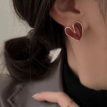 一对时尚百搭简约休闲心形耳钉 - 彩色 - 查看 5