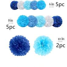 Tissue Paper Pom Poms - 24 Pieces Set - Assorted Sizes - Blue Party Decorations For Birthdays, Weddings, Special Occasions (Blue Navy Assortment)