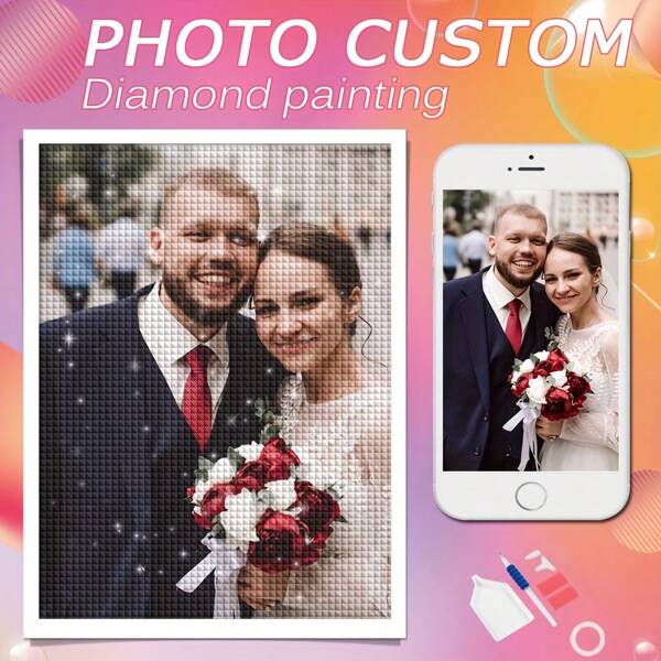 1pc Custom DIY Diamond Mosaic Picture 5D Diamond Art Painting With Your Own Photo, Customize Personalized Picture Kits Square And Round Diamond Shapes Art Painting Living Room And Bedroom Decoration Art Picture