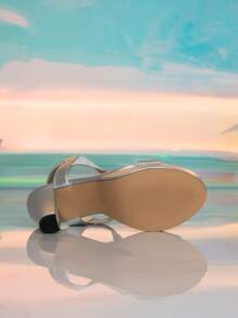 Silver High Heel Platform Women Sandals, Fashion Sequined Strap Chunky Heel Thick Sole Sandals, Charming Party Shoes