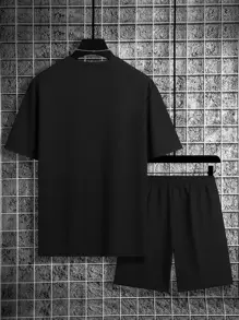 Boyfriend Style Men's Summer Sportswear Set, Short Sleeve Running Basketball Outdoor Fitness Two Pieces, Breathable And Lightweight, Athletic Suit, Tracksuit Boyfriend Style Men Shorts Set Boyfriend Style Men Two Pieces Outfits - Black - View 2