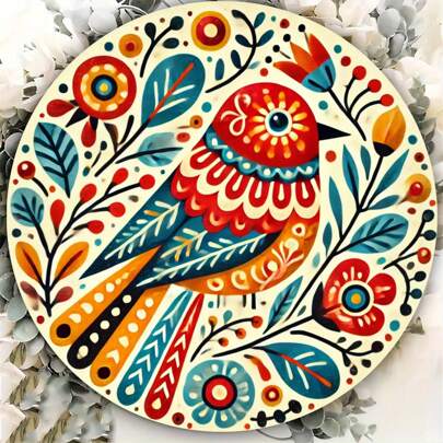 1pc Iron Folk Art Bird Wall Decor, Colorful Feather Design, Outdoor Windproof And Weatherproof Entrance Signage, Pre-Drilled Holes For Easy Hanging, Ideal For Bachelor Party Decoration
