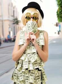 1pc-Sunglasses | Dollar Logo Glasses | Pimp Clothing Accessories | Gangster Clothing Glasses | Gold/Silver.The Golden Doll Logo Frame With Black Accents Is Perfect For Costume Parties And Fun Dressing Occasions. - Multicolor - View 1