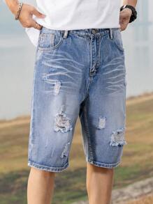 Fashionable Straight Leg Mid-Calf Denim Shorts For Teen Boys